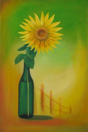 Sonnenblume in Flasche